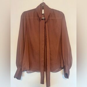 H&M Brown Tie-Neck Chiffon Blouse